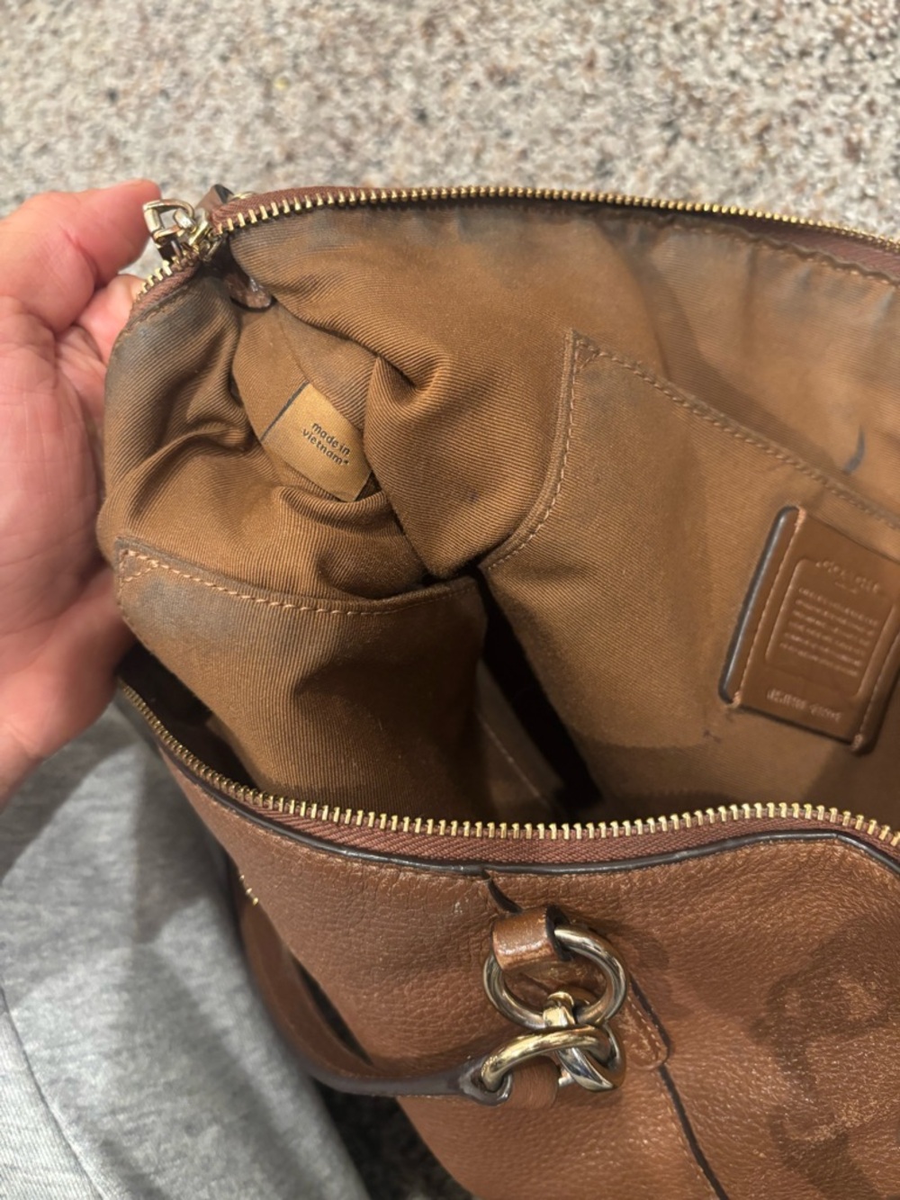 Coach TanBrown Pebbled Leather Satchel Crossbody Bag Gold Hardware - Picture 10 of 11